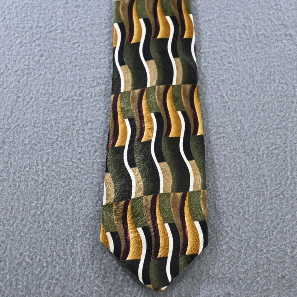Stonehenge Mens Cocktail Collection Scotch Silk Tie OS Green Gold Abstract 90s